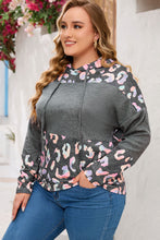 Load image into Gallery viewer, Plus Size Leopard Dropped Shoulder Long Sleeve Hoodie