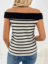 Load image into Gallery viewer, Decorative Button Striped Off-Shoulder Knit Top