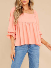 Load image into Gallery viewer, Smocked Square Neck Flounce Sleeve Blouse