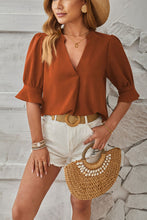 Load image into Gallery viewer, Notched Half Sleeve Blouse