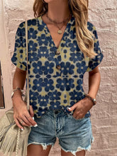 Load image into Gallery viewer, Full Size Printed Notched Short Sleeve Blouse