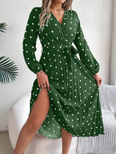 Load image into Gallery viewer, Tied Polka Dot Long Sleeve Midi Dress