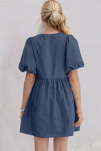 Load image into Gallery viewer, Oh Bow Ruched Puff Sleeve Mini Dress
