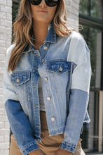 Load image into Gallery viewer, Distressed Button Up Drop Shoulder Denim Jacket