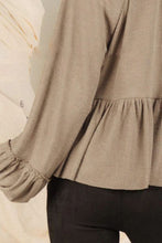 Load image into Gallery viewer, Notched Balloon Sleeve Peplum Blouse