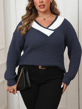 Load image into Gallery viewer, Plus Size Contrast Dropped Shoulder Long Sleeve Sweater