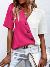 Load image into Gallery viewer, Decorative Button Surplice Short Sleeve Blouse