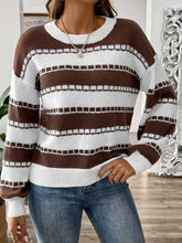 Load image into Gallery viewer, Striped Round Neck Long Sleeve Sweater
