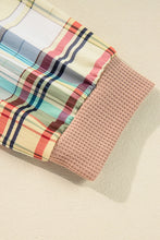 Load image into Gallery viewer, Plus Size Waffle-Knit Detail Plaid Round Neck Top