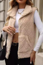 Load image into Gallery viewer, Fuzzy Plaid Texture Zip Up Vest Coat