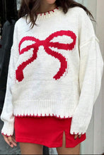 Load image into Gallery viewer, Bow Graphic Round Neck Long Sleeve Sweater