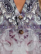 Load image into Gallery viewer, Full Size Printed Notched Short Sleeve Blouse