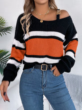Load image into Gallery viewer, Color Block Asymmetrical Neck Long Sleeve Sweater