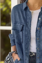 Load image into Gallery viewer, Full Size Pocketed Button Up Long Sleeve Denim Jacket