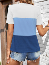 Load image into Gallery viewer, Color Block Round Neck Short Sleeve T-Shirt