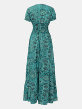 Load image into Gallery viewer, Full Size Smocked Printed V-Neck Short Sleeve Dress