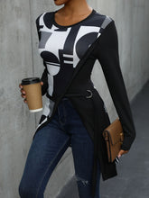 Load image into Gallery viewer, Geometric Round Neck Long Sleeve T-Shirt