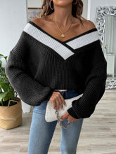 Load image into Gallery viewer, Contrast Dropped Shoulder Long Sleeve Sweater