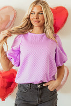 Load image into Gallery viewer, Textured Round Neck Puff Sleeve Blouse