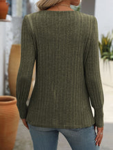 Load image into Gallery viewer, Decorative Button Striped Square Neck Long Sleeve T-Shirt
