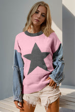 Load image into Gallery viewer, Double Take Full Size Star Pattern Raw Edge Long Sleeve Sweater
