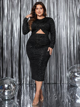 Load image into Gallery viewer, Plus Size Cutout Slit Round Neck Long Sleeve Dress