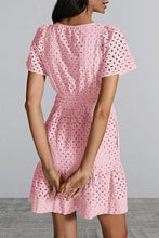 Load image into Gallery viewer, Eyelet Notched Short Sleeve Mini Dress