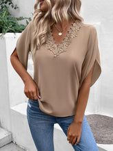 Load image into Gallery viewer, Lace Detail V-Neck Half Sleeve Blouse
