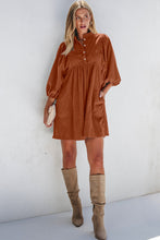 Load image into Gallery viewer, Corduroy Quarter Snap Three-Quarter Sleeve Dress