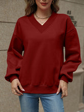 Load image into Gallery viewer, V-Neck Long Sleeve Dropped Shoulder Sweatshirt