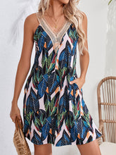 Load image into Gallery viewer, Lace Detail Printed V-Neck Sleeveless Dress