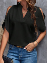 Load image into Gallery viewer, Notched Cold Shoulder Half Sleeve Blouse