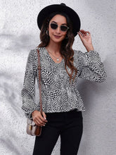 Load image into Gallery viewer, Ruched Printed V-Neck Long Sleeve Blouse