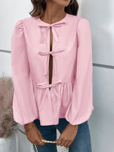 Load image into Gallery viewer, Ivy Lane Peplum Tied Long Sleeve Blouse