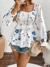 Load image into Gallery viewer, Smocked Floral Scoop Neck Flounce Sleeve Blouse