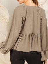 Load image into Gallery viewer, Notched Balloon Sleeve Peplum Blouse
