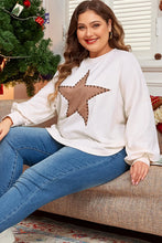 Load image into Gallery viewer, Plus Size Studded Star Round Neck Long Sleeve Blouse