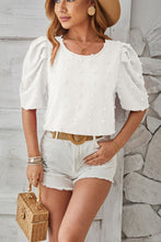 Load image into Gallery viewer, Swiss Dot Round Neck Short Sleeve Blouse