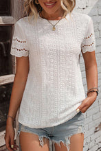 Load image into Gallery viewer, Eyelet Round Neck Short Sleeve Top