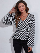 Load image into Gallery viewer, Ruched Printed V-Neck Long Sleeve Blouse