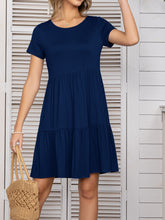 Load image into Gallery viewer, Round Neck Short Sleeve Mini Tee Dress