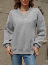 Load image into Gallery viewer, V-Neck Long Sleeve Dropped Shoulder Sweatshirt