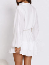 Load image into Gallery viewer, Ruffled Notched Balloon Sleeve Mini Dress