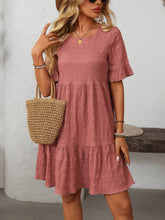 Load image into Gallery viewer, Mandy Ruffled Ruched Round Neck Half Sleeve Dress
