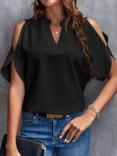 Load image into Gallery viewer, Notched Cold Shoulder Half Sleeve Blouse