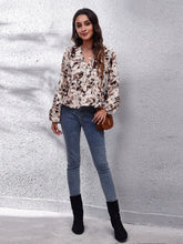 Load image into Gallery viewer, Ruched Printed V-Neck Long Sleeve Blouse