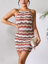 Load image into Gallery viewer, Openwork Striped Spaghetti Strap Knit Dress