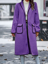 Load image into Gallery viewer, Full Size Contrast Trim Long Sleeve Coat with Pockets