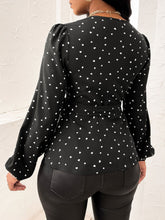 Load image into Gallery viewer, Heart Print Surplice Balloon Sleeve Blouse