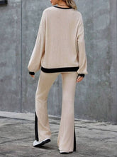 Load image into Gallery viewer, Contrast Round Neck Long Sleeve Top and Bootcut Pants Set